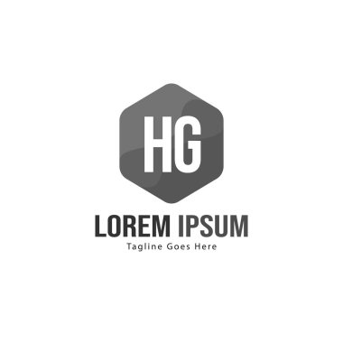 Modern çerçeveile ilk Hg logo şablonu. Minimalist Hg harf logo vektör illüstrasyon