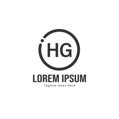 Modern çerçeveile ilk Hg logo şablonu. Minimalist Hg harf logo vektör illüstrasyon