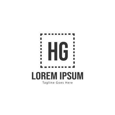 Modern çerçeveile ilk Hg logo şablonu. Minimalist Hg harf logo vektör illüstrasyon
