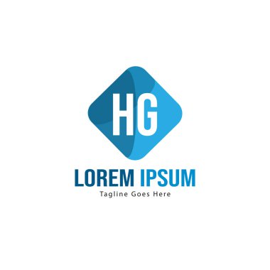 Modern çerçeveile ilk Hg logo şablonu. Minimalist Hg harf logo vektör illüstrasyon