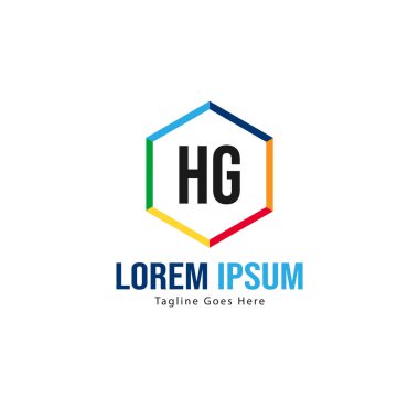 Modern çerçeveile ilk Hg logo şablonu. Minimalist Hg harf logo vektör illüstrasyon