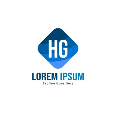 Modern çerçeveile ilk Hg logo şablonu. Minimalist Hg harf logo vektör illüstrasyon
