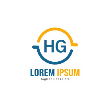Modern çerçeveile ilk Hg logo şablonu. Minimalist Hg harf logo vektör illüstrasyon