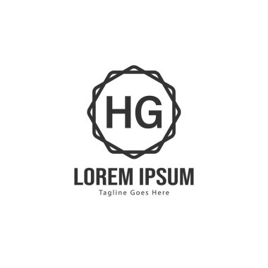 Modern çerçeveile ilk Hg logo şablonu. Minimalist Hg harf logo vektör illüstrasyon