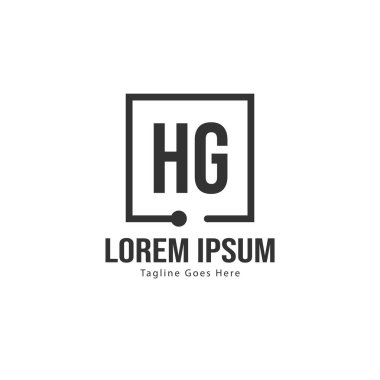 Modern çerçeveile ilk Hg logo şablonu. Minimalist Hg harf logo vektör illüstrasyon