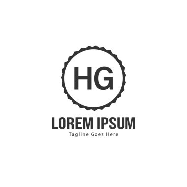 Modern çerçeveile ilk Hg logo şablonu. Minimalist Hg harf logo vektör illüstrasyon