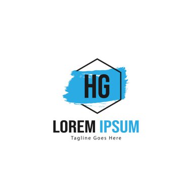 Modern çerçeveile ilk Hg logo şablonu. Minimalist Hg harf logo vektör illüstrasyon