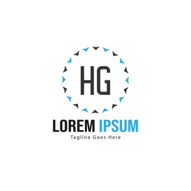 Modern çerçeveile ilk Hg logo şablonu. Minimalist Hg harf logo vektör illüstrasyon