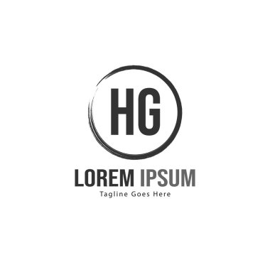 Modern çerçeveile ilk Hg logo şablonu. Minimalist Hg harf logo vektör illüstrasyon