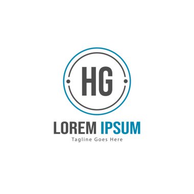 Modern çerçeveile ilk Hg logo şablonu. Minimalist Hg harf logo vektör illüstrasyon