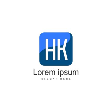 Modern çerçeveli İlk Hk logo şablonu. Minimalist Hk harf logo vektör illüstrasyon
