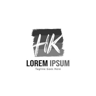 Modern çerçeveli İlk Hk logo şablonu. Minimalist Hk harf logo vektör illüstrasyon