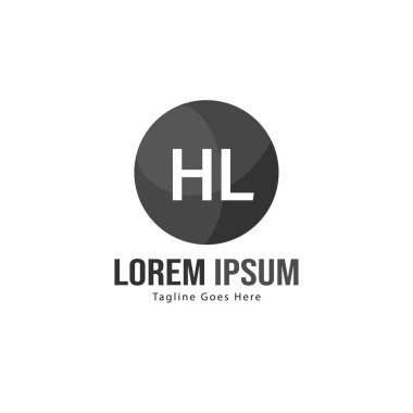 Modern çerçeveli ilk Hl logo şablonu. Minimalist Hl harfi logo vektör illüstrasyon