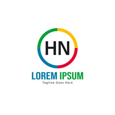 Modern çerçeveile ilk Hn logo şablonu. Minimalist Hn harf logosu vektör illüstrasyon