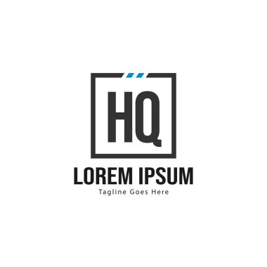 Modern çerçeveli İlk Hq logo şablonu. Minimalist Hq harf logo vektör illüstrasyon