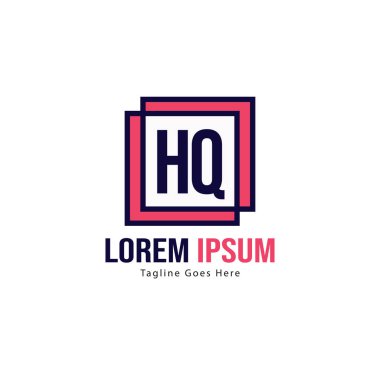 Modern çerçeveli İlk Hq logo şablonu. Minimalist Hq harf logo vektör illüstrasyon