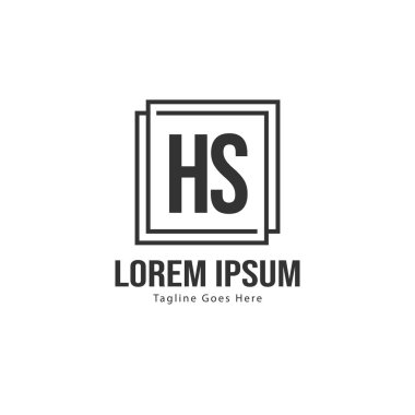 Modern çerçeveli ilk Hs logo şablonu. Minimalist Hs harf logosu vektör illüstrasyon