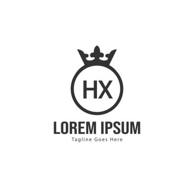 Modern çerçeveli ilk Hx logo şablonu. Minimalist Hx harf logo vektör illüstrasyon