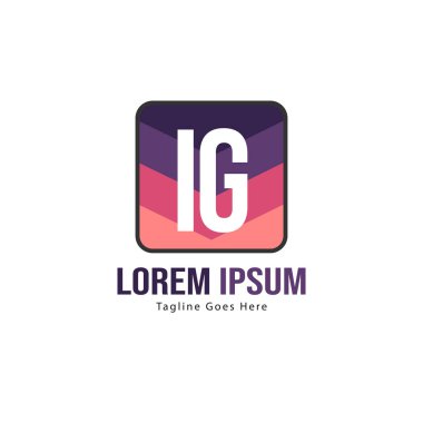 Modern çerçeveli ilk Ig logo şablonu. Minimalist Ig harf logo vektör illüstrasyon