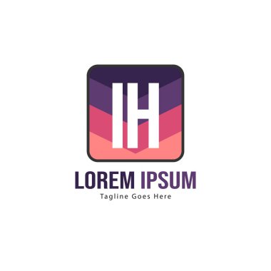 Modern çerçeve ile ilk Ih logo şablonu. Minimalist Ih harf logosu vektör illüstrasyon