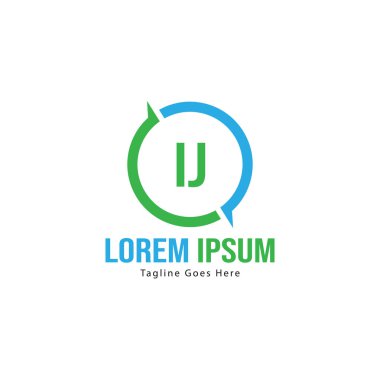 Modern çerçeve ile ilk Ij logo şablonu. Minimalist Ij harf logosu vektör illüstrasyon
