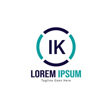 Modern çerçeveli ilk Ik logo şablonu. Minimalist Ik harf logo vektör illüstrasyon