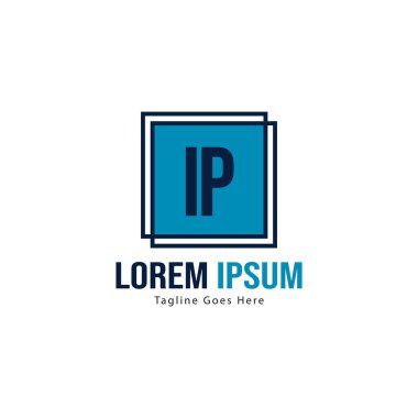 Modern çerçeveli ilk Ip logo şablonu. Minimalist Ip harfi logosu vektör illüstrasyon