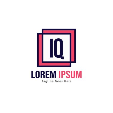 Modern çerçeveli ilk Iq logo şablonu. Minimalist Iq harf logo vektör illüstrasyon