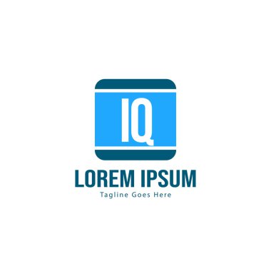 Modern çerçeveli ilk Iq logo şablonu. Minimalist Iq harf logo vektör illüstrasyon