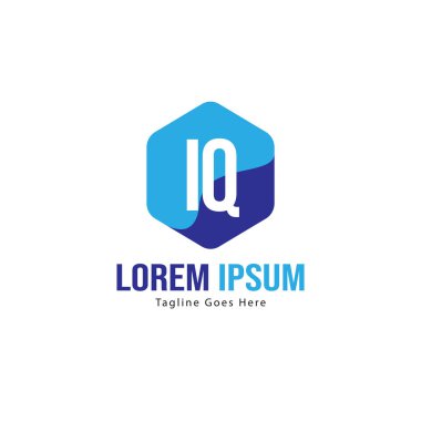 Modern çerçeveli ilk Iq logo şablonu. Minimalist Iq harf logo vektör illüstrasyon