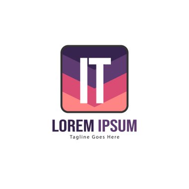 Modern çerçeveile Ilk It logo şablonu. Minimalist It mektup logosu vektör illüstrasyon