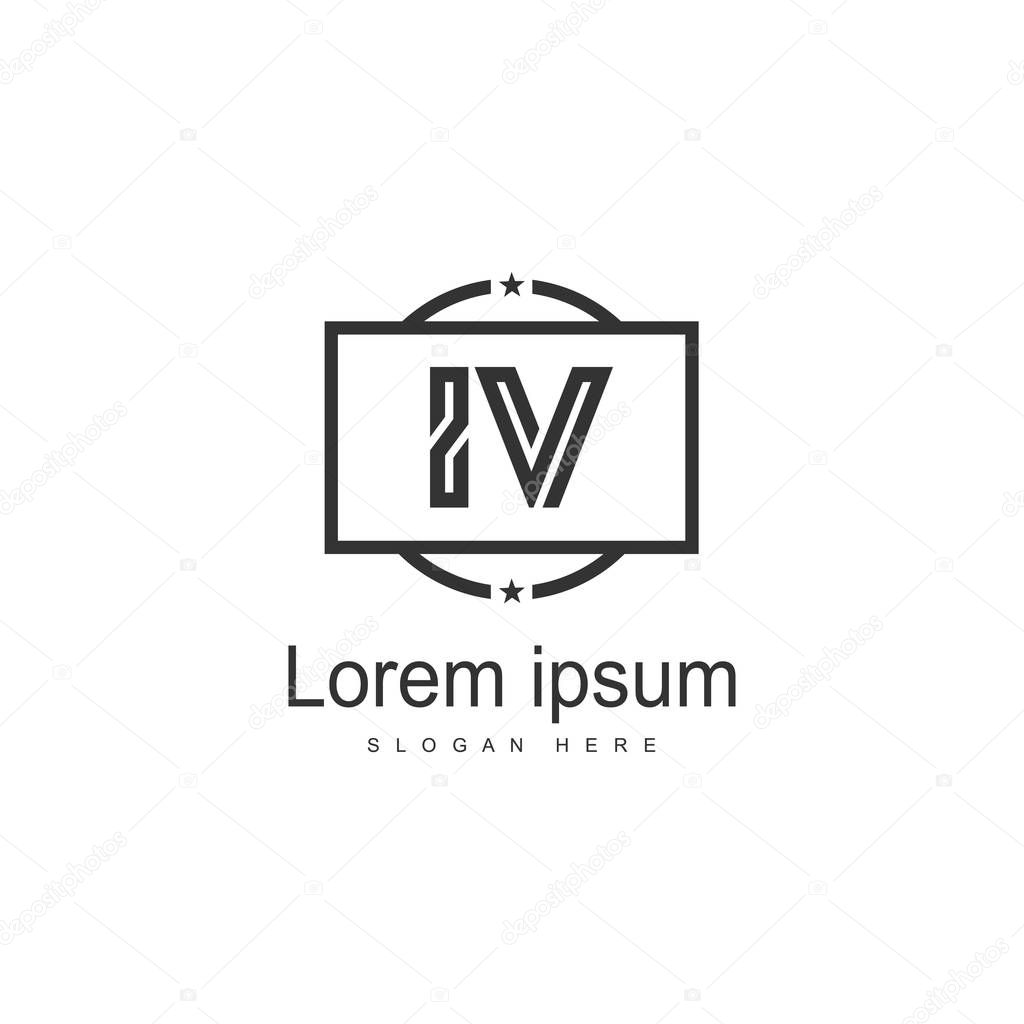 Initial IV logo template with modern frame. Minimalist IV letter logo vector illustration