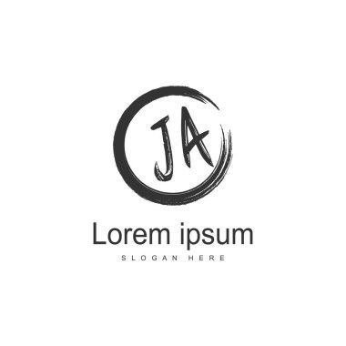 Modern çerçeveli ilk Ja logo şablonu. Minimalist Ja harfi logo vektör illüstrasyon