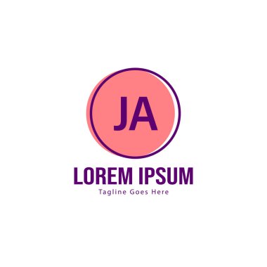 Modern çerçeveli ilk Ja logo şablonu. Minimalist Ja harfi logo vektör illüstrasyon