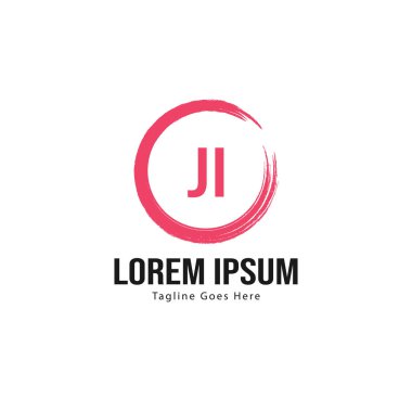 Modern çerçeveile Ilk Ji logo şablonu. Minimalist Ji harf logo vektör illüstrasyon