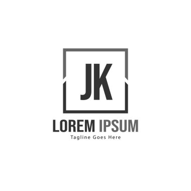 Modern çerçeve ile ilk Jk logo şablonu. Minimalist Jk harf logosu vektör illüstrasyon