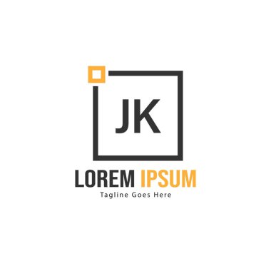 Modern çerçeve ile ilk Jk logo şablonu. Minimalist Jk harf logosu vektör illüstrasyon