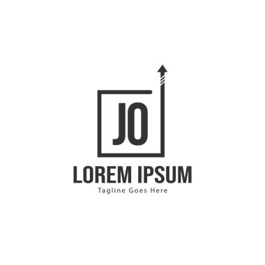 Modern çerçeveli ilk Jo logo şablonu. Minimalist Jo harf logo vektör illüstrasyon