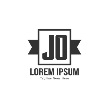 Modern çerçeveli ilk Jo logo şablonu. Minimalist Jo harf logo vektör illüstrasyon