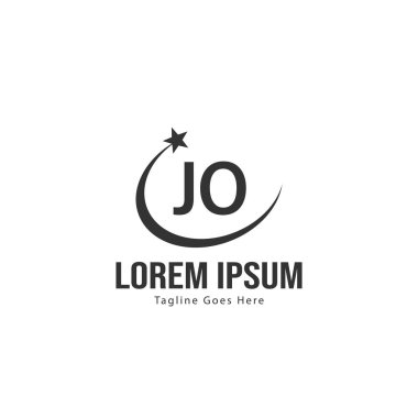 Modern çerçeveli ilk Jo logo şablonu. Minimalist Jo harf logo vektör illüstrasyon