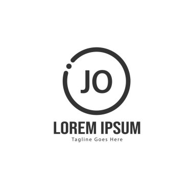 Modern çerçeveli ilk Jo logo şablonu. Minimalist Jo harf logo vektör illüstrasyon