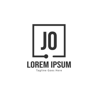 Modern çerçeveli ilk Jo logo şablonu. Minimalist Jo harf logo vektör illüstrasyon