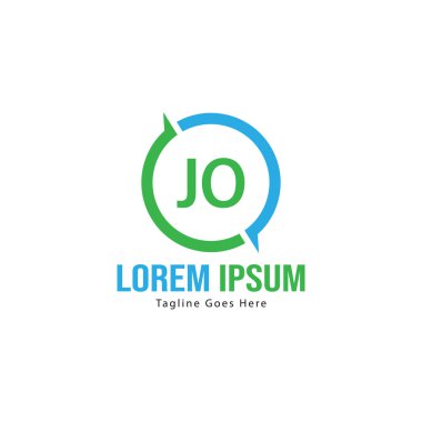 Modern çerçeveli ilk Jo logo şablonu. Minimalist Jo harf logo vektör illüstrasyon
