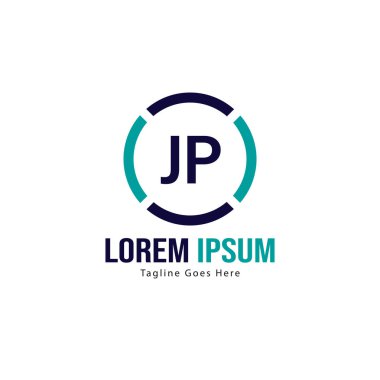 Modern çerçeveile ilk Jp logo şablonu. Minimalist Jp harf logo vektör illüstrasyon