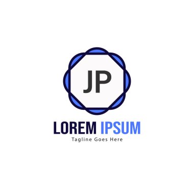Modern çerçeveile ilk Jp logo şablonu. Minimalist Jp harf logo vektör illüstrasyon