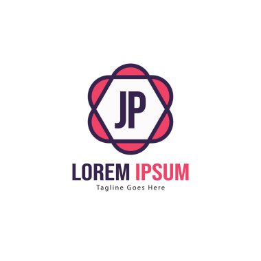 Modern çerçeveile ilk Jp logo şablonu. Minimalist Jp harf logo vektör illüstrasyon