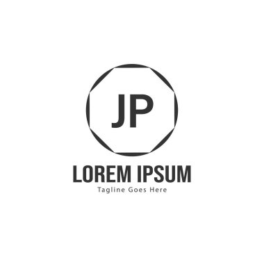 Modern çerçeveile ilk Jp logo şablonu. Minimalist Jp harf logo vektör illüstrasyon