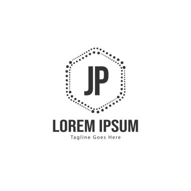 Modern çerçeveile ilk Jp logo şablonu. Minimalist Jp harf logo vektör illüstrasyon