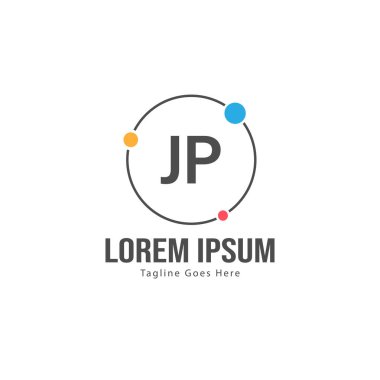 Modern çerçeveile ilk Jp logo şablonu. Minimalist Jp harf logo vektör illüstrasyon