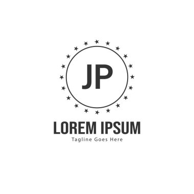 Modern çerçeveile ilk Jp logo şablonu. Minimalist Jp harf logo vektör illüstrasyon